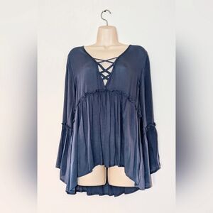 Medium blue Bohemian Peasant top